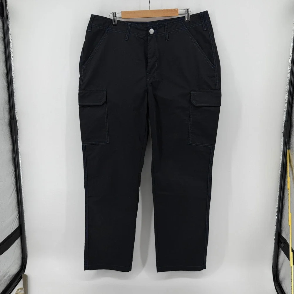 True Religion Mens Cargo Pants 36x32 Black Pacific Blue Contrast Stitch 108335